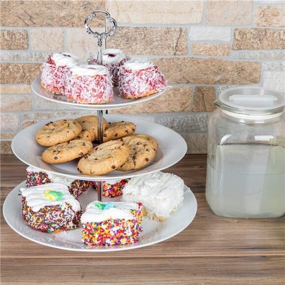 3Tiered Serving Stand-Silver Serving Tray for Parties-Round Platter for Cupcakes - Picture 2 of 7